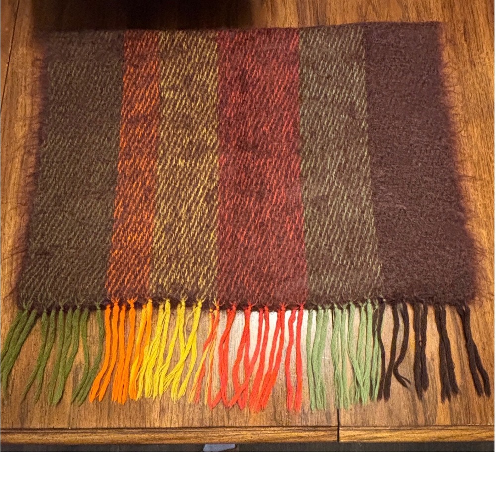 Vintage Hand Woven Farmer Scott Mohair Blend Scarf Oversized Stripe Fringe MCM
